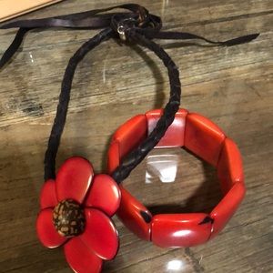 Boho Braided LeatherRed Shell Necklace and Bracelet